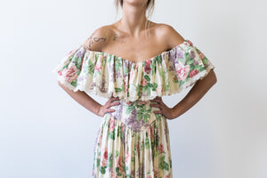 Vintage Flower Print Cotton Maxi Dress