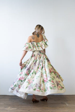 Vintage Flower Print Cotton Maxi Dress