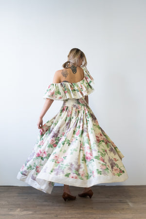 Vintage Flower Print Cotton Maxi Dress