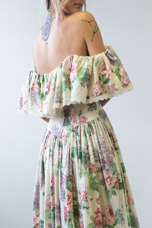 Vintage Flower Print Cotton Maxi Dress