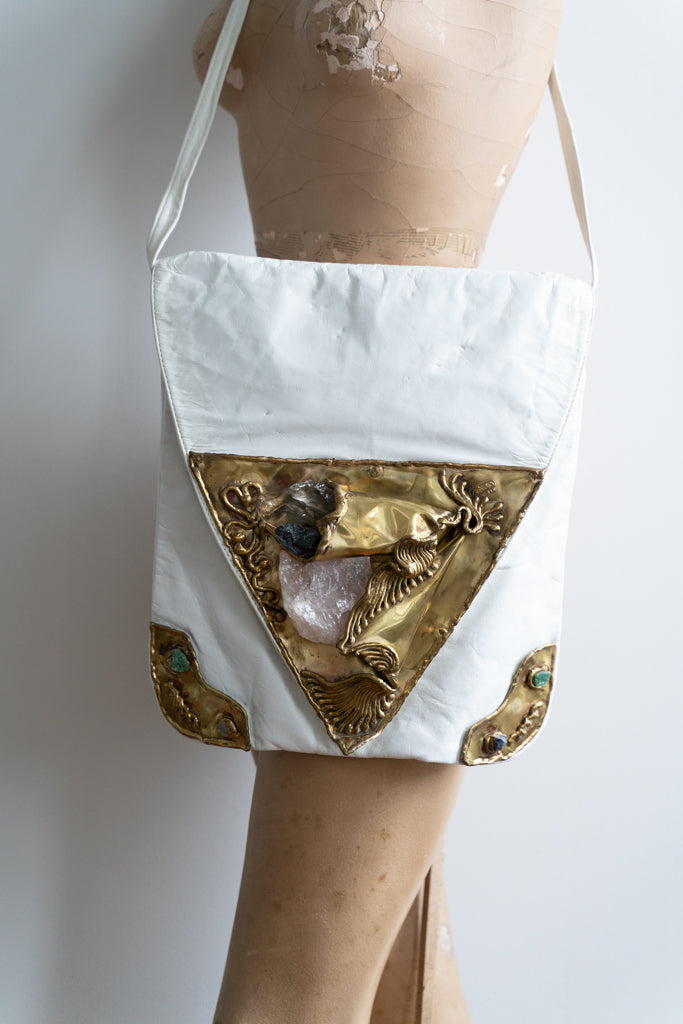 Vintage Brutalist White Leather Purse